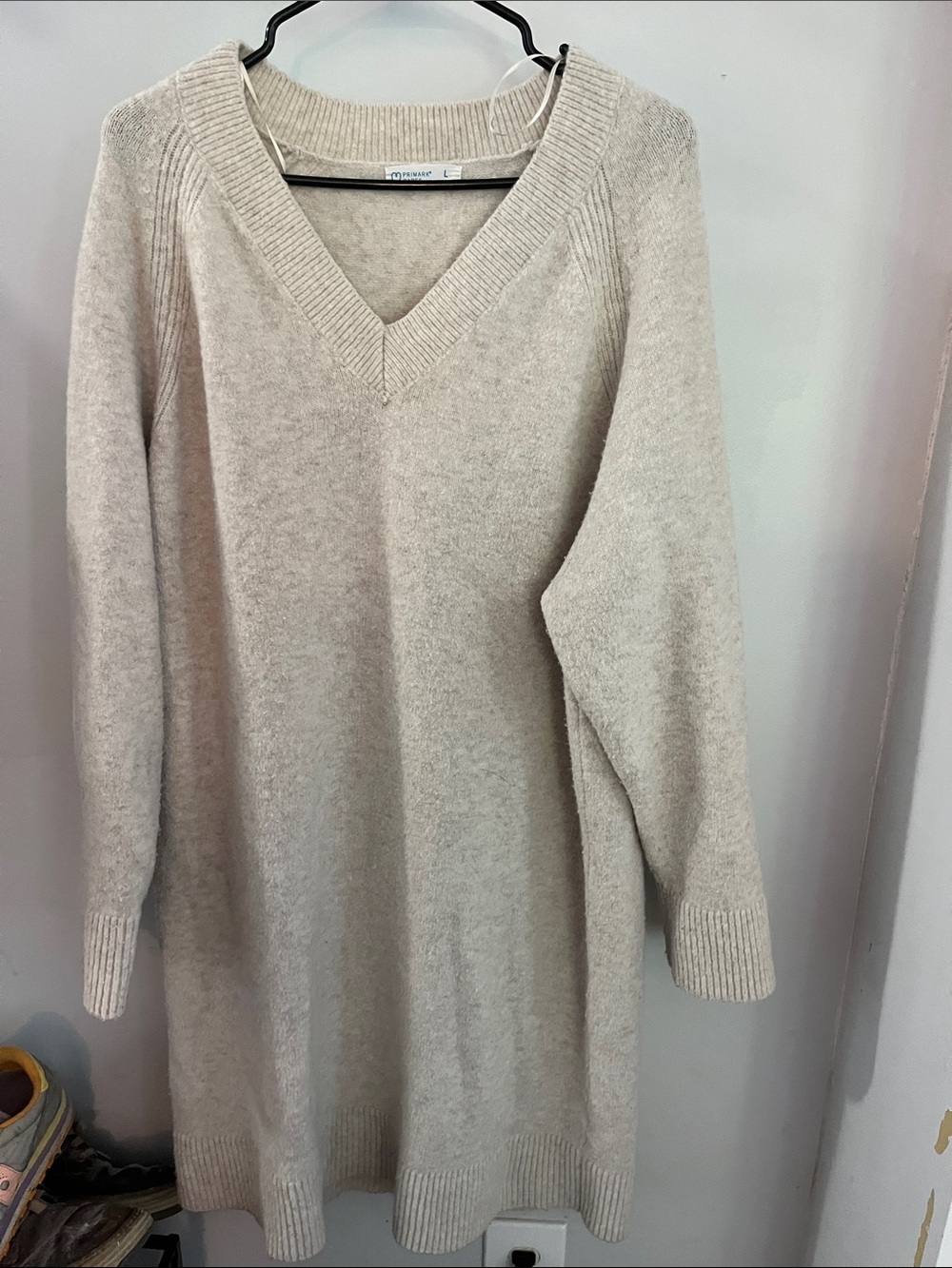 Vero Moda Cream V-Neck Longline Knit Sweater
